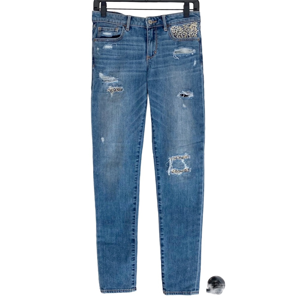 Abercrombie & Fitch Blue Distressed Skinny Jeans With Embellishments 28W/30L